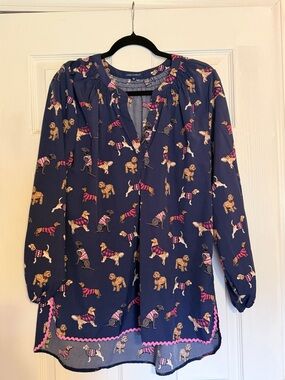 Simply Southern Dog Print Navy Peasant Blouse